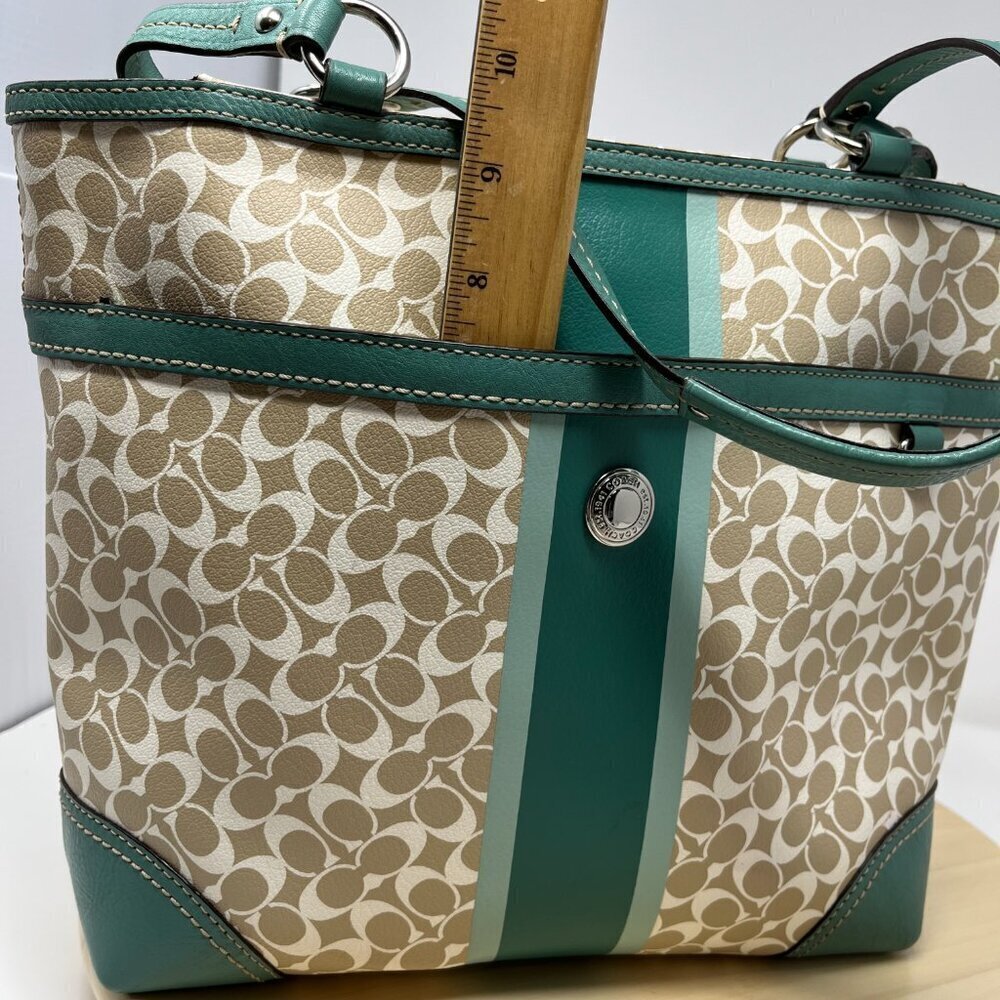 COACH Heritage Chelsea Tote Signature Tan Green F15137 - Picture 9 of 14